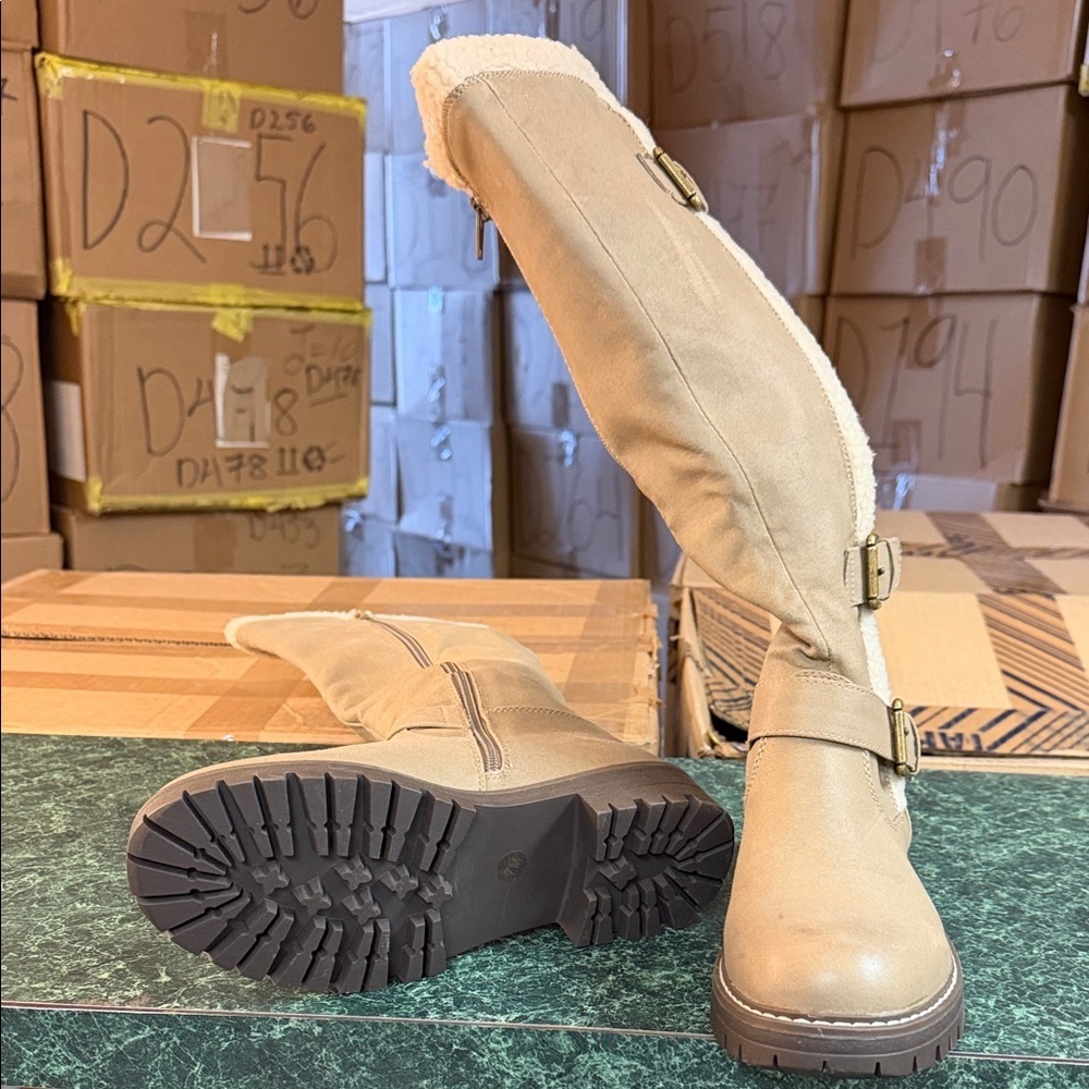 Cliffs by WHITE MOUNTAIN Tan Sherpa-Trim Knee Boots - Picture 4 of 4
